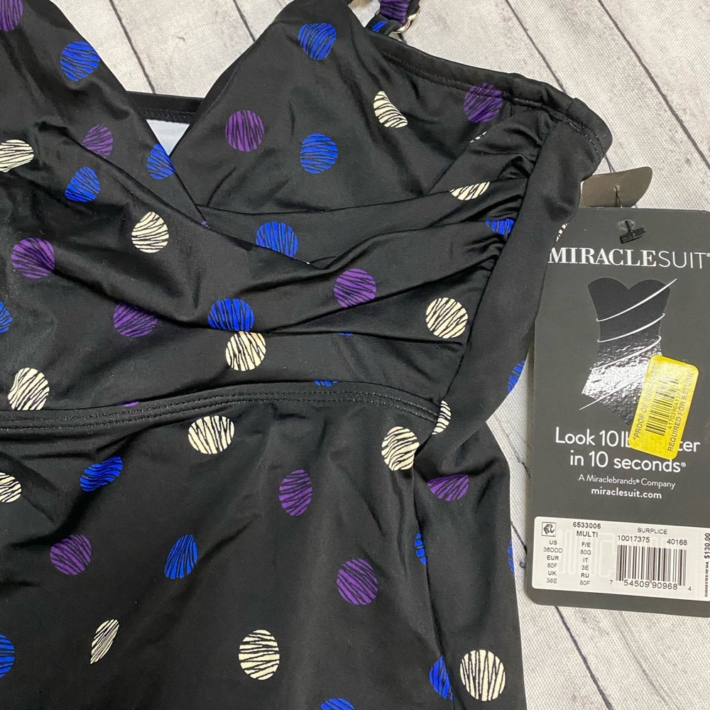 NWT Miraclesuit Spotted Surplice Tankini Top - Picture 7 of 12